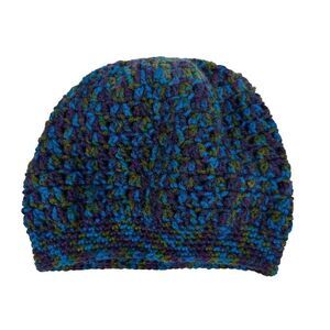 Homemade Knit Beanie Hat Purple Blue Green